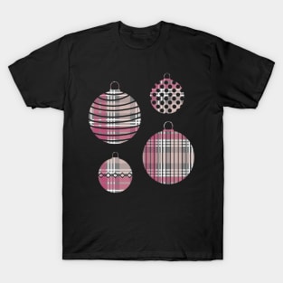 Pink, White and Grey Tartan Christmas Baubles T-Shirt